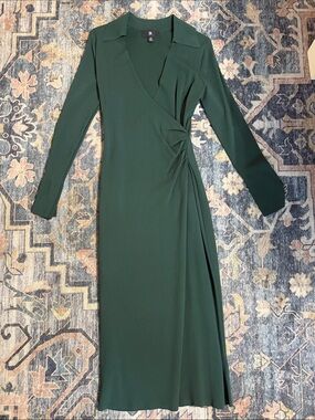 Banana Republic Forest Green Wrap-Style Long Sleeve Dress